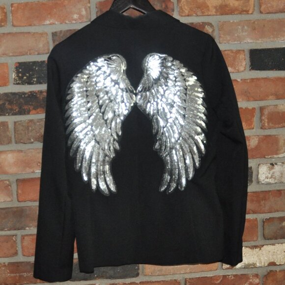 Custom Vanity Fair Black Blazer Jacket w/ Silver Sequin Applique Angel Wings 6 - Picture 7 of 8